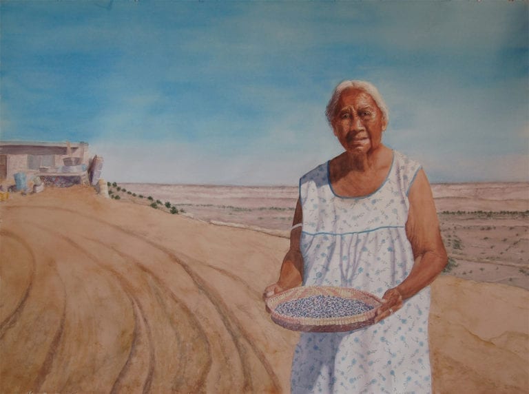 Alena With Her Corn Basket Hopi 4322 x 5922 Watercolor on Paper Kathleen Spencer Johns 768x572