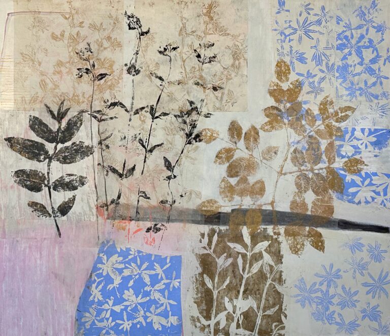 Blue and Gold, 48"x52", acrylic collage mixed media on canvas Blue and Gold, 48"x52", acrylic collage mixed media on canvas