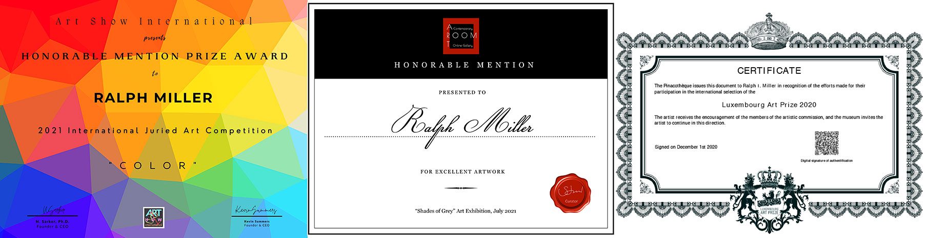 Ralph Miller Art Certificates